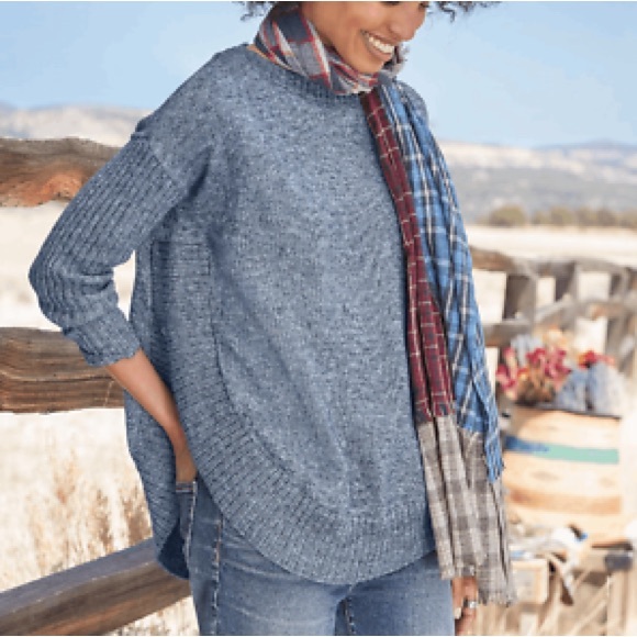 Sundance Valeria Blue Heathered Side Slit Slouchy Dolman Sweater Size M - Picture 1 of 6